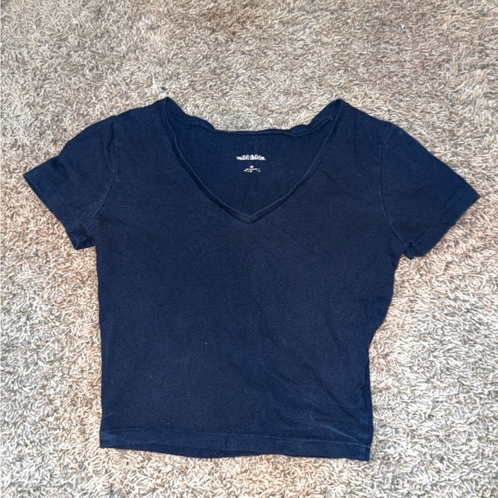 Women's Black Cropped V-Neck Top